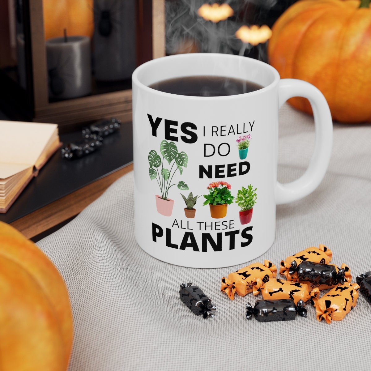Generic Tazza da caffè divertente per amanti delle piante, tazza da tè per piante da casa, Gardner Paesaggio verde Pollice regali, Yes I Really Do Need All these Plants white 311,8 g