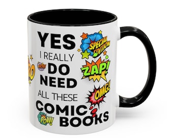 Comic Book Pop Collector Accent Coffee Mug | Superhero Zap OMG Pow Design