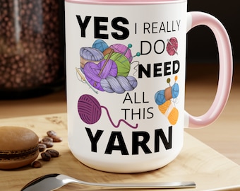 Yarn Lover-koffiemok: gehaakt breicadeau, tweekleurige mok van 15 oz