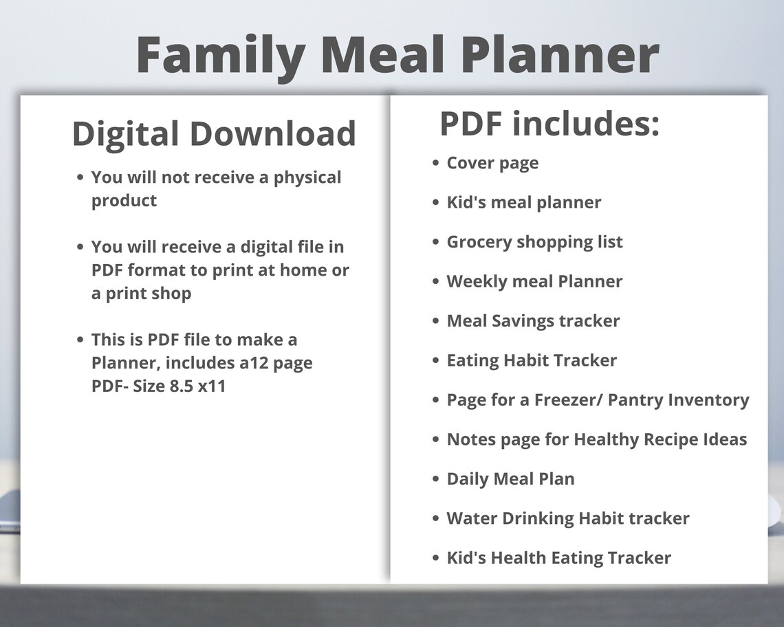 Family Meal Planner Printable PDF - Etsy