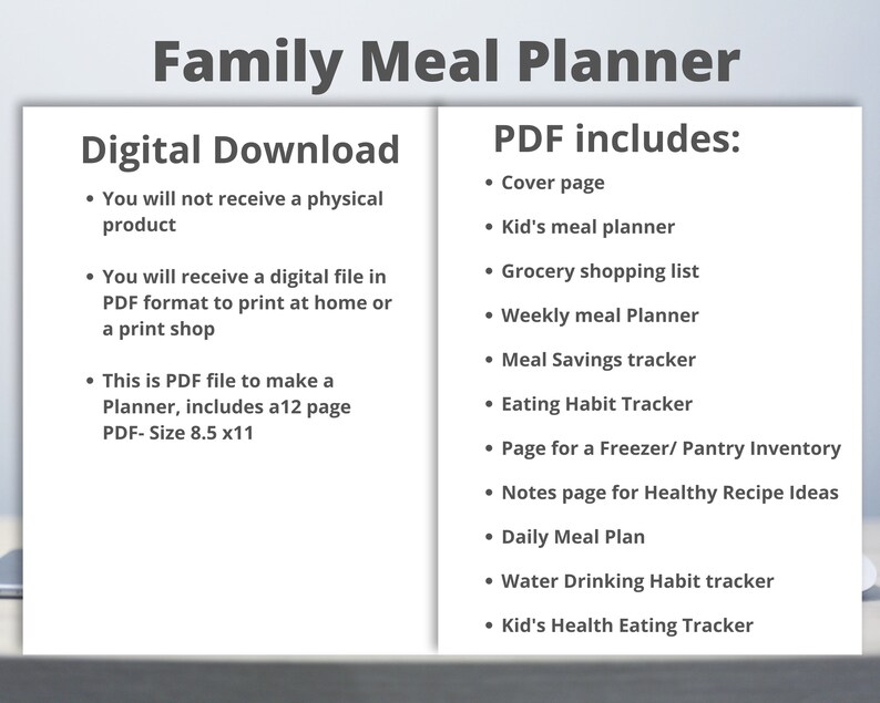Family Meal Planner Printable PDF - Etsy