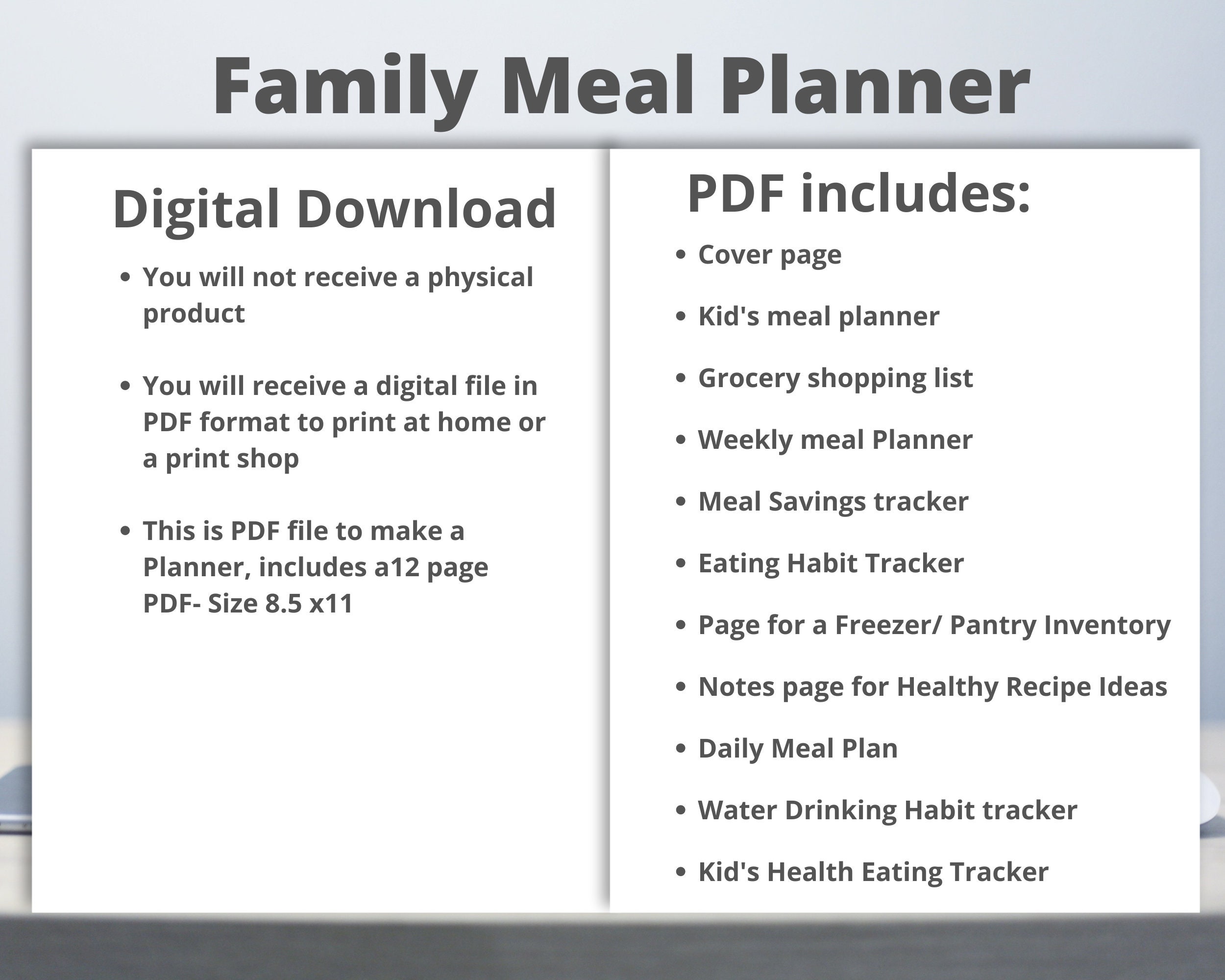 Family Meal Planner Printable PDF - Etsy