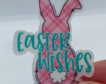 Clear Sticker: Easter Sticker, Bunny Easter Wishes, Waterproof Sticker, Journal Sticker, Phone Sticker, Laptop Decal, Water Bottle Decal
