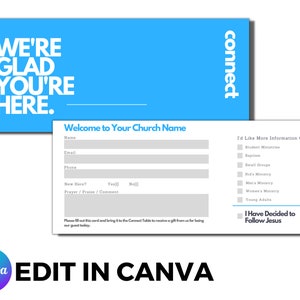 Church Connect Card Canva Template | Customize Colors | 8.5&quot; x 3.5&quot;