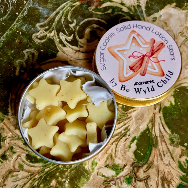 Sugar Cookie w/ Cinnamon & Vanilla Star Solid Hand Lotion,  No Waste Tin. Stocking Stuffer, Travel Lotion, Valentines Gift. Minimalist Gift.