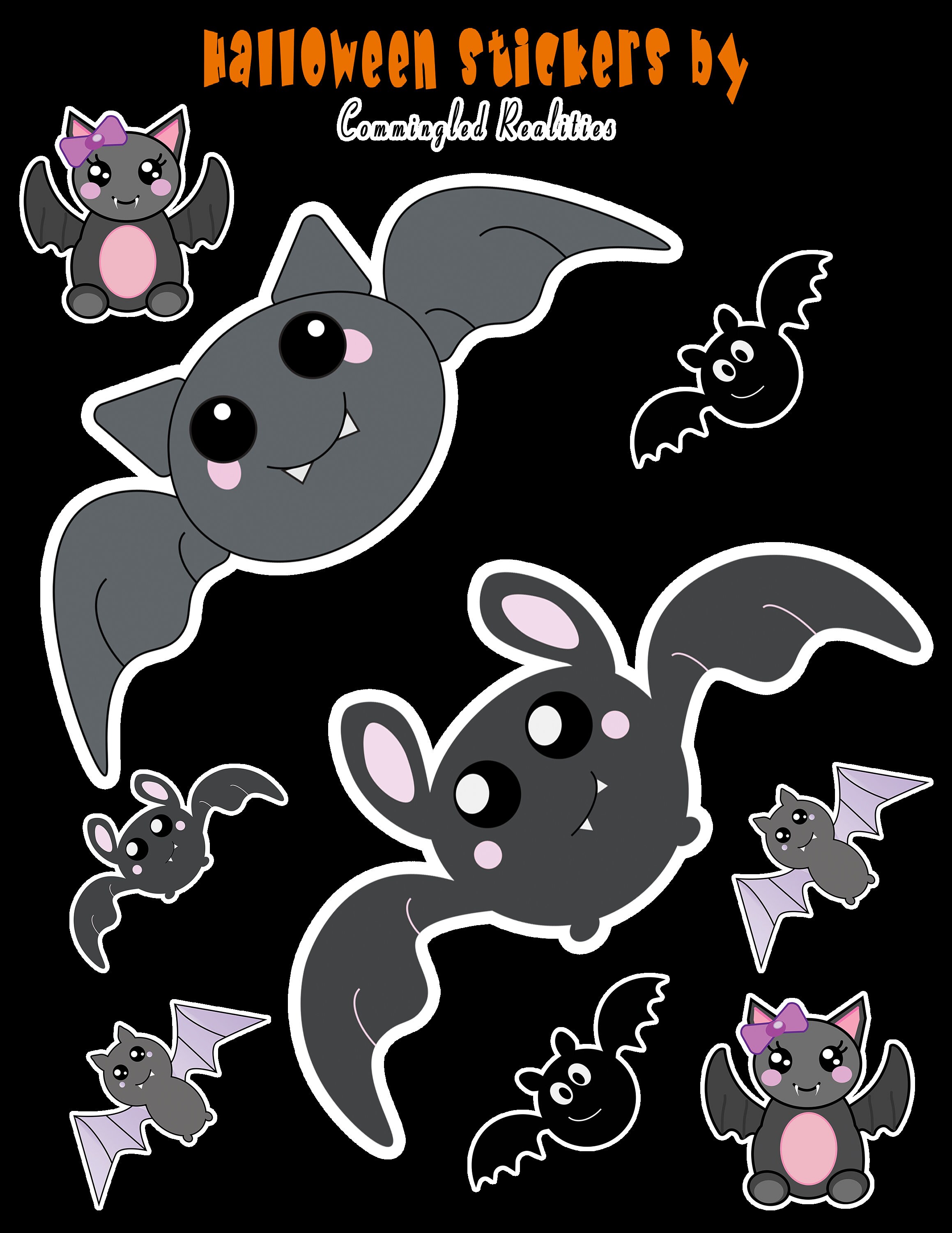 Cute Halloween PNG Printables Stickers, Cute Bat Stickers, Print and ...