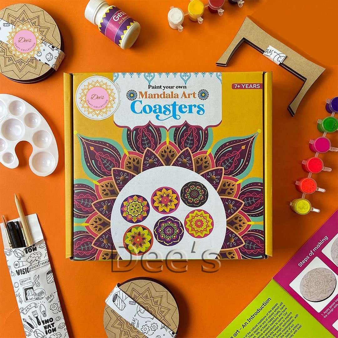 Set of 6 Mandala Coasters Painting Kit Paint Your Own Wooden Coasters Kids DIY Kit 12 Colors