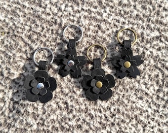 Black Leather Handmade Purse Charm, Keychain, Backpack Charm: Silver & Antique Brass Hardware