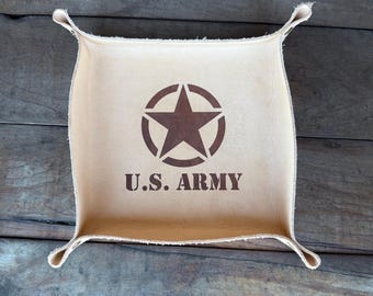 Army Catch-all / Valet Tray. Full Grain Leather. Handmade. Riveted. Rustic & Refined.