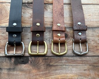 Full-Grain Buffalo Leather Belts With Solid Brass Hardware: Custom Sized