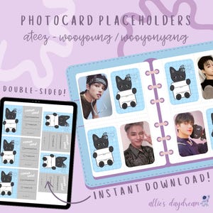 Carpeta de colección de tarjetas fotográficas Kpop de Ateez Wooyoung y Aniteez Wooyonyang, marcador de posición de relleno de tarjeta faltante - Descarga digital PNG