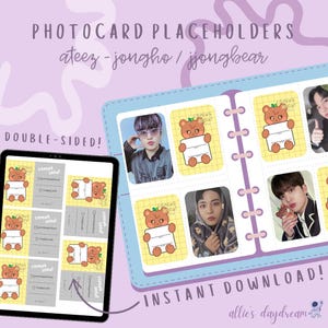 Carpeta de colección de tarjetas fotográficas Kpop de Ateez Jongho, Aniteez Jjongbear, marcador de posición de relleno de tarjeta faltante - Descarga digital PNG