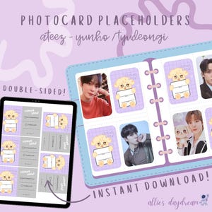 Carpeta de colección de tarjetas fotográficas Kpop de Ateez Yunho y Aniteez Tyugeongi, marcador de posición de relleno de tarjeta faltante - Descarga digital PNG