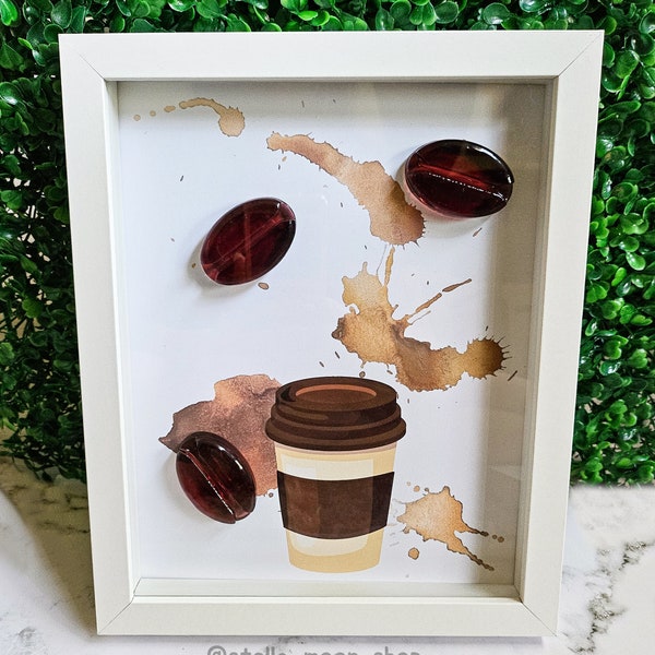 Coffee Bean Wall Art Shadowbox, Home Décor, Gift for Her, Interior Decoration, Wall Art, Frame, 3D, Sculpture, Brown Food Pop Artwork, Café