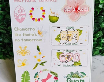 Guam Sticker Sheet, Islander, CNMI, Cute Stationary Decoration, Waterproof Matte, Kawaii Holographic Stickers, For Adults and Kids, Crafts