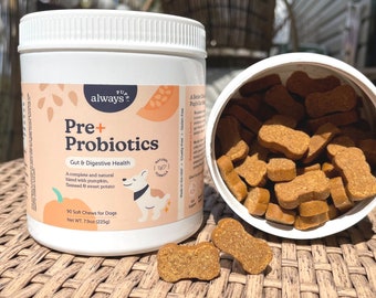 AlwaysPups Probiotic Chews for Dogs, Natural Formula with Prebiotics & Pumpkin, Gut Digestive Health, Gas Relief, Diarrhea, Immune Support