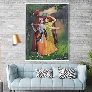 Hand Painted Radha Krishna Art: Traditional Indian Miniature Painting