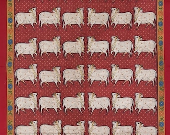 Handpainted Pichwai Cow Painting on Cotton Cloth - Traditional Indian Art