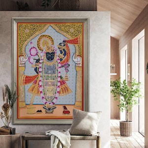 Lord Shrinathji Pichwai Painting: Traditional Krishna Art, Housewarming Decor