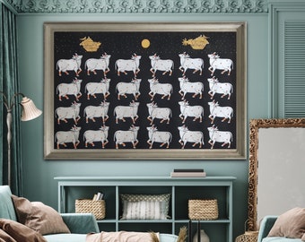 Silver Cows Pichwai Painting: Traditional Indian Wall Decor