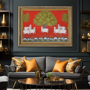 Traditional Hand Painted Cows Pichwai Painting, Gopasthami Painting, Pichwai Art, Pichwai Painting, Wall Hanging, Indian Art, Miniature Art