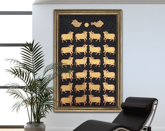 Golden Cows Pichwai Painting: Traditional Indian Wall Decor
