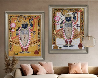 Lord Shrinathji Pichwai Painting: Traditional Krishna Art on Cotton