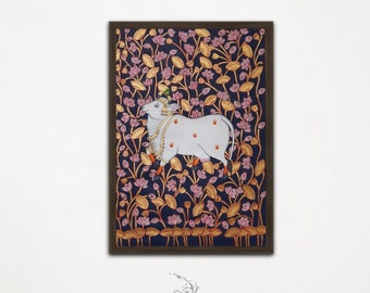 Handmade Cow Pichwai Painting: Traditional Indian Wall Art