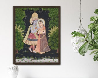 Radha Krishna Oil Painting on Canvas: Handmade Hindu Religious Art