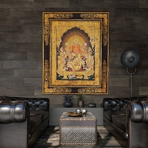 Gold Foil Tanjore Painting: Lord Ganesha Indian Wall Decor (23x28 Inch)