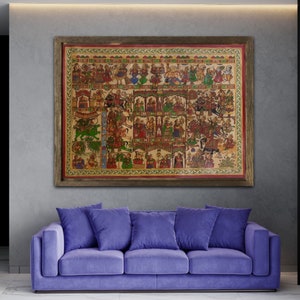 Vintage 1930&#39;s Handmade Indian Phad Painting: Traditional Rajasthani Art
