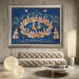 Radha Krishna Raas Leela Pichwai Painting: Handmade Indian Art