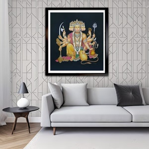 Panchmukhi Hanuman Ji Painting Hand Miniature Art Of Hindu Religious Art On Mdf Board, Five Face Lord Hanuman Painting For Wall Decor Gift
