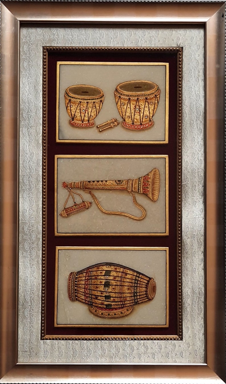 Hand Painted Indian Musical Instrument Art on Marble - Framed - Etsy