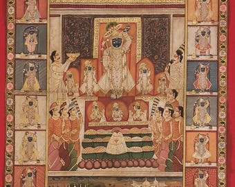 Original handpainted Lord Shrinathji 24 Swaroop antique pichwai painting on cotton cloth