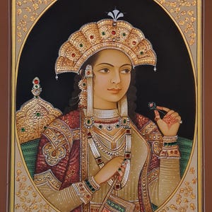 Mughal Emperor & Queen Painting: Hand-Painted Miniature Art on Paper