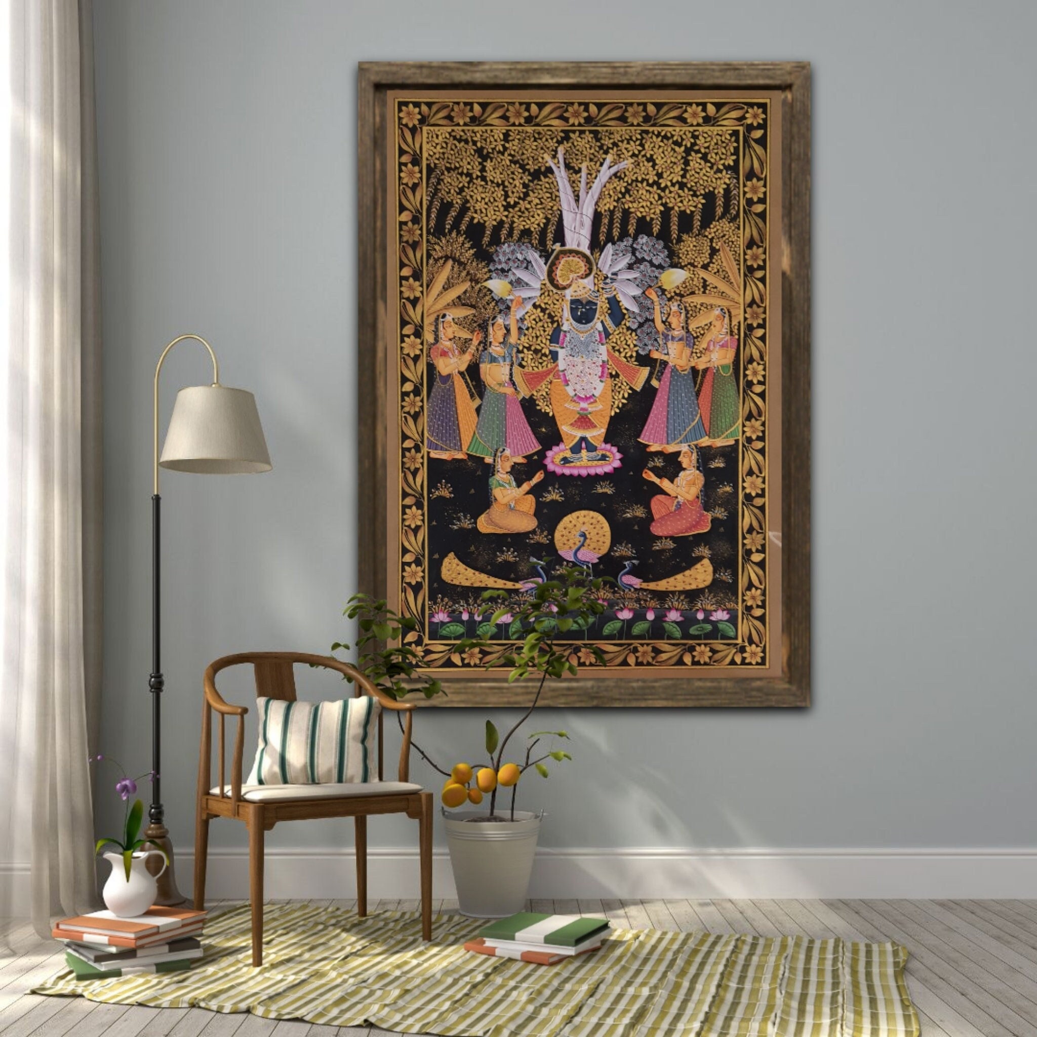 Handpainted シロノワズリ ☆ちゃと☆アウガルテン 貴重 Cloth on Art Krishna Traditional Painting: Pichwai Shrinathji Lord 食器