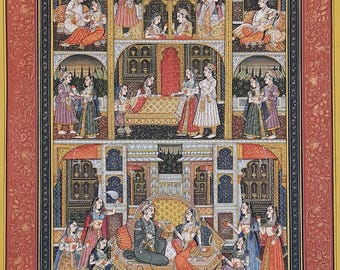 Original Hand painted Fine detailed Mughal King and Queen Love Scene Painting