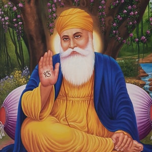 Original Guru Nanak Dev Ji Painting: Sikh Art on Canvas (22x34 inch)
