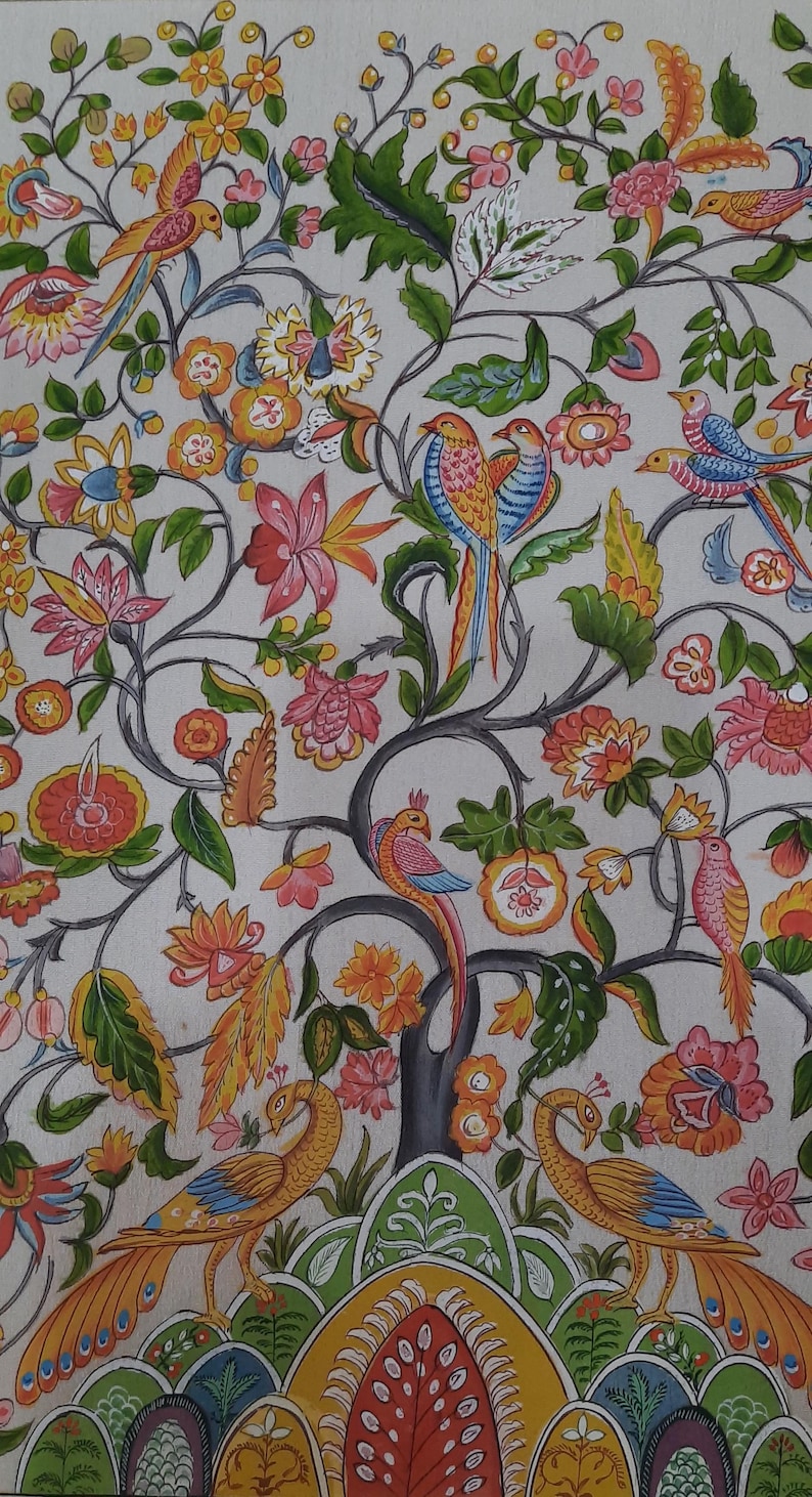 Hand Painted Tree of Life Pichwai Painting on Silk: Indian Wall Decor ...
