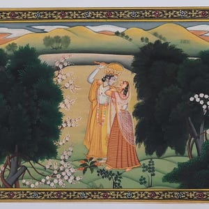 Handmade Radha Krishna Watercolor Painting: Hindu God Art (5x7 Inch) E