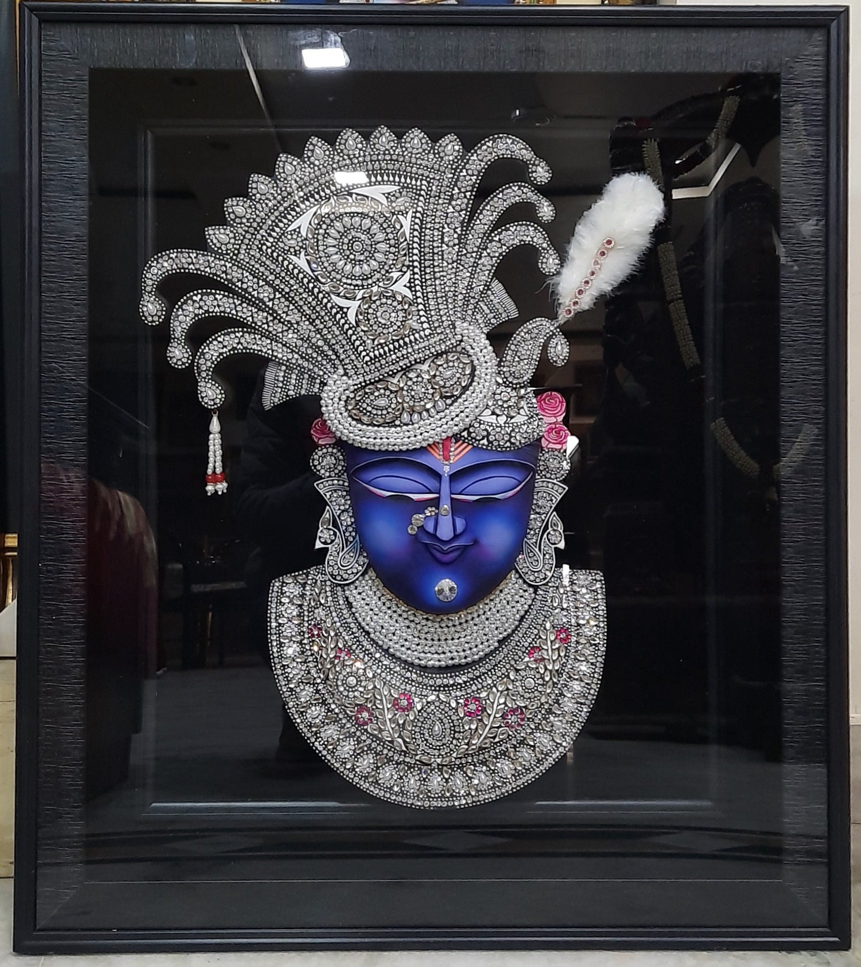 Shrinathji Tanjore Art: Embossed 3D Painting with Swarovski Studs