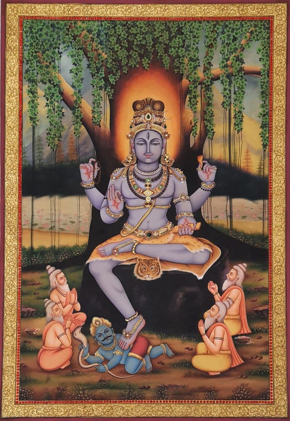 Lord Dakshinamurthy Tanjore Painting: 24K Gold Indian God Art - Etsy