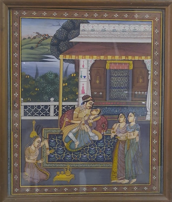 Arte Indio Rajashani Mughal Rajasthani Tischplatte Aus Schwarzem
