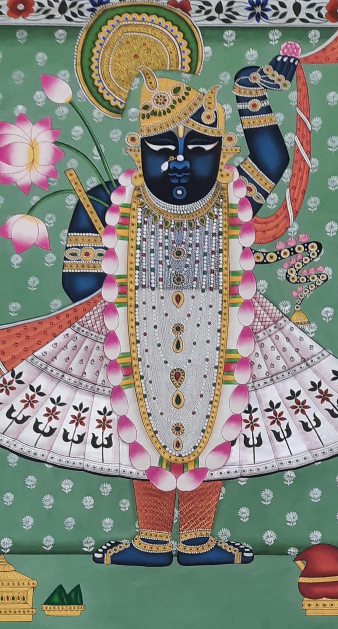 Lord Shrinathji Handmade Pichwai Painting: Traditional Krishna Art