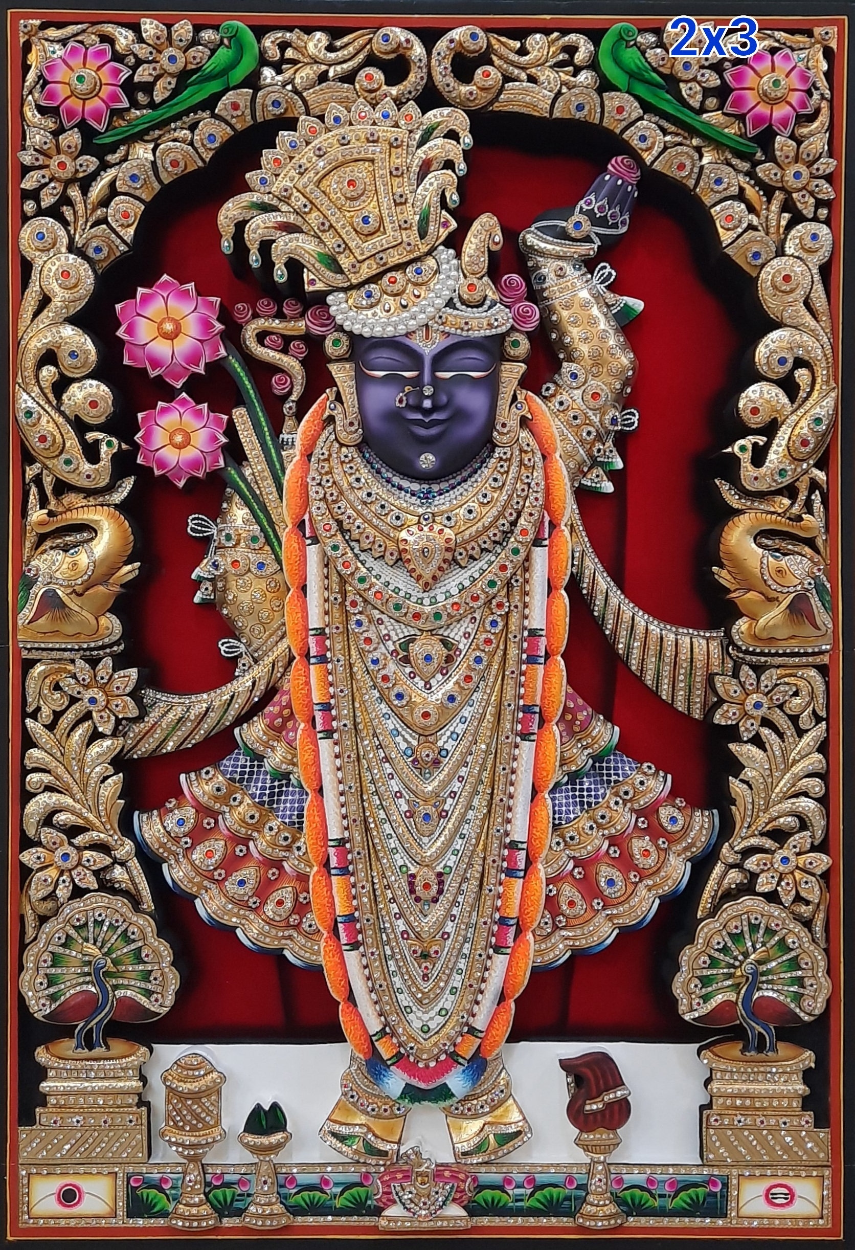 Shrinathji Tanjore Art: 3D Embossed Painting with Real Gold