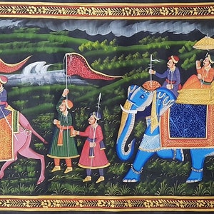 Maharaja Wedding Procession Miniature Painting: Rajasthani Silk Wall Art
