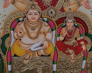 Quadro Religioso BM TRADERS Lakshmi Con Kuber Maharaj - Cornice Dorata 27,94x35,56 Cm, Regalo Per Casa O Ufficio