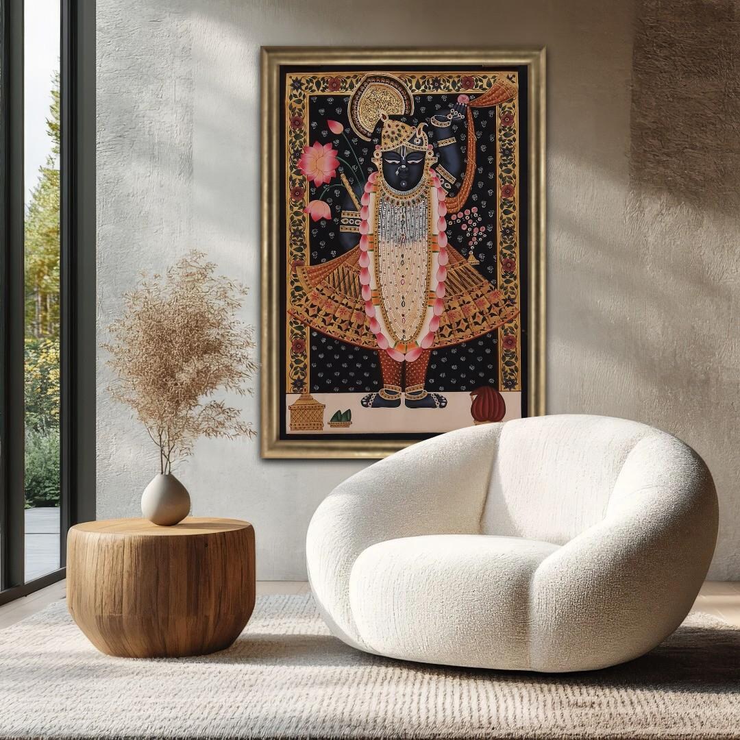 Lord Shrinathji Traditional Pichwai Painting: Krishna Cow Art