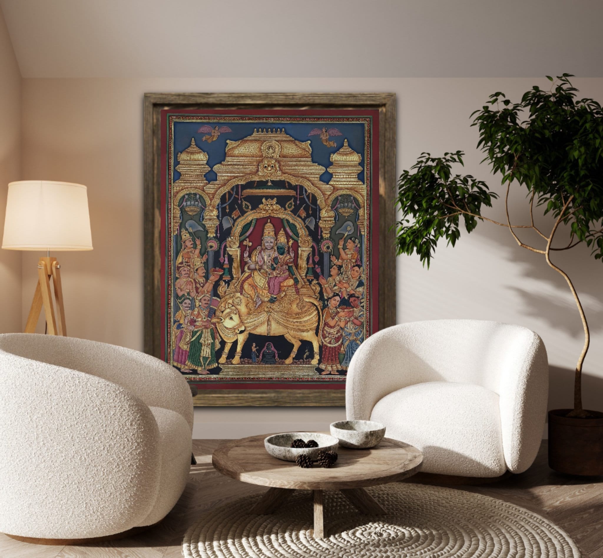 Hand Painted Shiv Darbar Tanjore Painting: 24K Gold Foil, Pooja